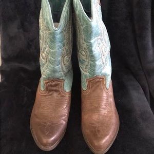 Brown and Teal Cowgirl Boots Size 7.5